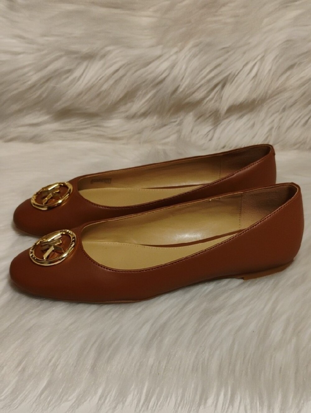(C-73) New Michael Kors Chestnut Brown Leather MK Logo Ballet Flats - Picture 4 of 10